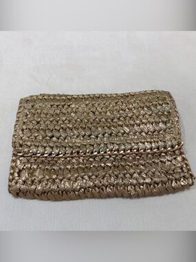 H&M Metallic Woven Fold-Over Clutch in Gold